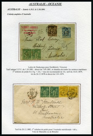 Stamp of France AUSTRALIE Sélection de 6 lettres sur pages d'exposition