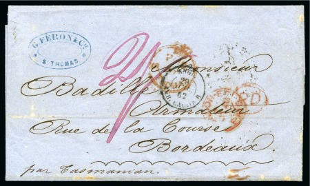 1862 Folded entire to France with crowned circle PAID