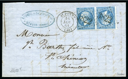 Stamp of France 1862 20c bleu Empire dentelé en paire TETE-BECHE avec
