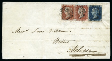 Stamp of Great Britain » 1840 2d Blue (ordered by plate number) 1843 (Nov 28) Wrapper sent within Scotland from Blackshiels with combination franking of 1840 2d blue pl.1 and two 1841 1d red