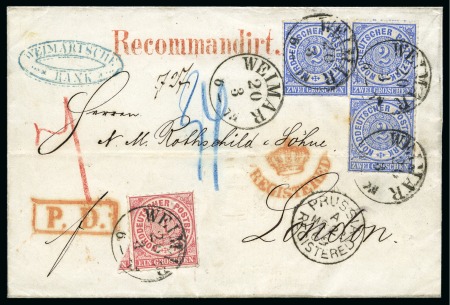 Stamp of Great Britain » 1854-1900 Postal History of the Perforated Line Engraved and Surface Printed Issues 1869 (Mar 20) Wrapper from North German Confederation sent registered to London with scarce "PRUSSIA / REGISTERED" cds