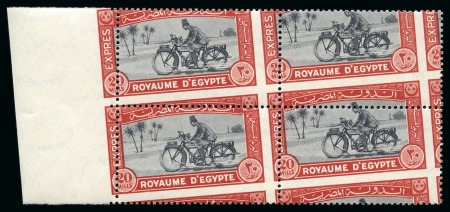 1929 Express 20m red and greyish black, mint nh left marginal block of four with Royal oblique perforations