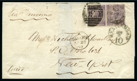 Stamp of Great Britain » British Post Offices Abroad » Chile 1869 Wrapper from the British Office in Valparaiso with 1865-73 Wmk Emblems 6d lilac pl.6 pair tied by "C30" duplex