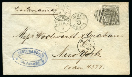 Stamp of Great Britain » British Post Offices Abroad » Chile 1878 (Jan 2) Envelope from the British Office in Valparaiso with 1874-80 6d grey tied by "C30" barred oval