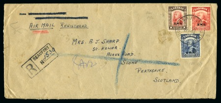 Stamp of Sarawak 1947 (Sep 20) Envelope sent by registered airmail to Scotland with 1945 BMA 10c, 15c and $1