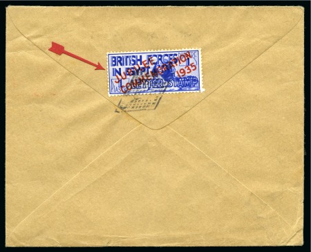 1935 Jubilee Commemoration 1pi Letter Stamp with BROKEN U variety, tied on the reverse of 1935 OHMS envelope