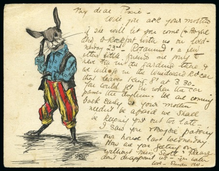 Stamp of Jamaica 1906 (May 19) Hand illustrated postcard with an ink and watercolour illustration of a rabbit