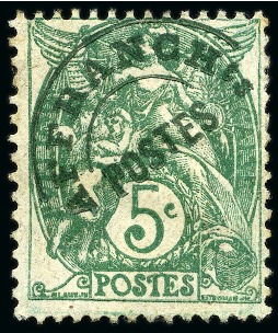 1922-47 Variété SURCHARGE VERTE sur 5c Blanc, TB,