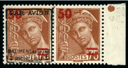 Stamp of France » Poste Aérienne 1943 Variété non surchargé se-tenant à surchargé,