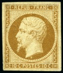 Stamp of France 1852 10c Présidence neuf sans gomme, pli repassé