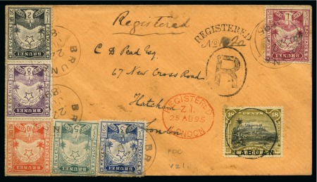 Stamp of Brunei 1895 (Jul 22) First day cover with the 1c, 2c, 3c, 8c and 10c in combination with Labuan 1894-96 18c