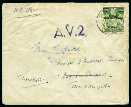 Stamp of British Occupation of Italian Colonies » Tripolitania 1949 Envelope sent by air mail to Tanganyika with 1948 60l on 2s6d