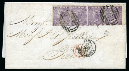 1867 Folded cover from Santiago de Cuba to Paris franked