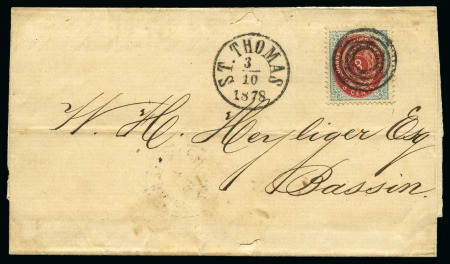 1873-90 3c Blue/rose tied by neat target cancel on