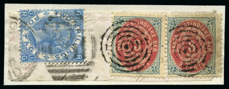 1873-90 3c Blue/carmine, two singles tied by target
