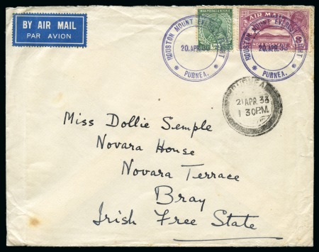 1933 (Apr) Houston Mount Everest Flight, group incl. 1933 (Apr 20) "HOUSTON MOUNT EVEREST FLIGHT / PURNEA" blue cds on cover