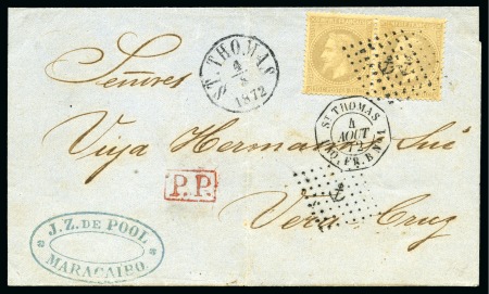 1872 Folded cover to Vera Cruz franked by pair of Laureated