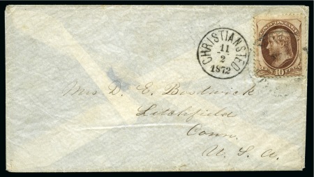 1872 Folded cover to Litchfield/CN, USA bearing CHRISTENSTAD