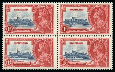 Stamp of Swaziland 1935 Silver Jubilee 1d with "extra flagstaff" variety in mint nh block of 4