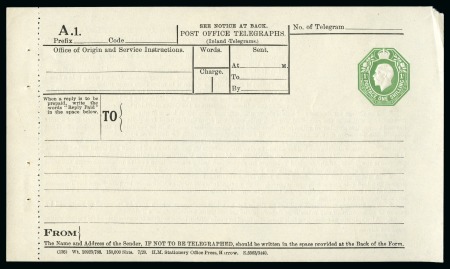 KGV 1s Post Office Telegram form, unused, very scarce