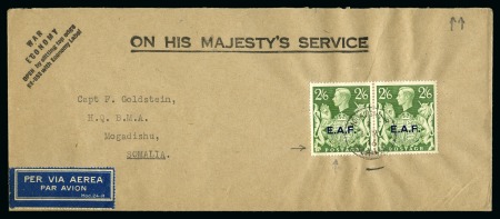 Stamp of British Occupation of Italian Colonies » Somalia 1948 (May 1) OHMS envelope sent within Mogadishu with 1943-46 2s6d pair with left stamp showing prominent re-entry