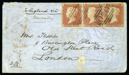 Stamp of Great Britain » 1854-1900 Postal History of the Perforated Line Engraved and Surface Printed Issues 1856 (Jan) Envelope from Crimea to London with 1854-57 1d red strip of three cancelled by very fine "O*O" barred ovals