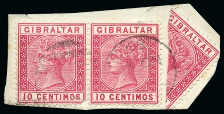 Stamp of Morocco Agencies (British Post Offices) 1889-96 10c Carmine bisect on piece and 1898-1900 50c bright lilac on piece