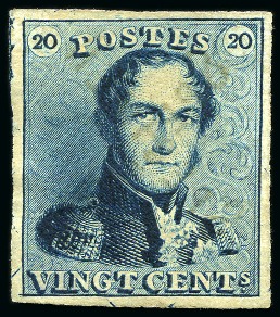 Stamp of Belgium » Belgique. 1849 Epaulettes - Réimpressions réimpression de 1882 : 20 cent. bleu Epaulette, belles