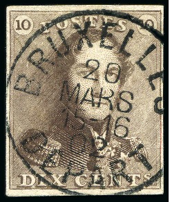 Stamp of Belgium » Belgique. 1849 Epaulettes - Réimpressions Epreuve de planche du 10 cent. brun Epaulette , 4 belles