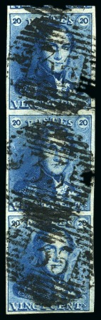 Stamp of Belgium » Belgique. 1849 Epaulettes - Émission COB N 2, 20 cent. bleu Epaulettes :  bande de 3 verticale