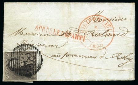 Stamp of Belgium » Belgique. 1849 Epaulettes - Émission N 1, 10c brun bien margé annulé P96 sur lettre de