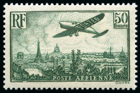 Stamp of France » Poste Aérienne 1936 50F vert foncé, neuf sans ch., TB, Yv. € 2'400