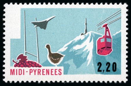 Stamp of France 1976 2.20 Midi-Pyrénées, variété sans le "FRANCE",