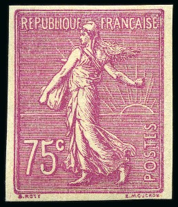 1924-32 Semeuse lignée 75c lilas rose, NON DENTELE,