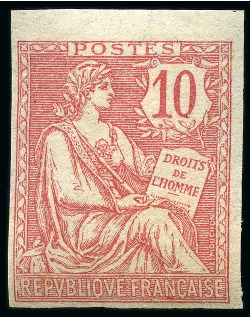 Stamp of France 1902 Mouchon retouché 10c rose, NON DENTELE, neuf