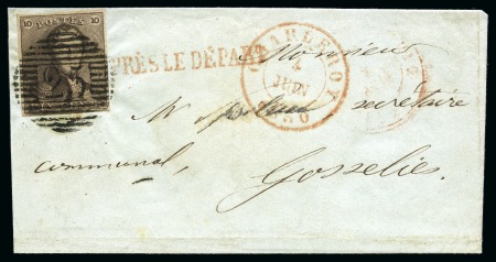 Stamp of Belgium » Belgique. 1849 Epaulettes - Émission N 1, 10 cent. brun très bien margé annulé P25 sur