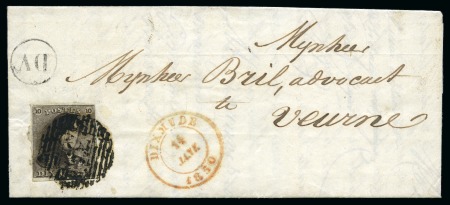 Stamp of Belgium » Belgique. 1849 Epaulettes - Émission N 1, 10 cent. brun bien margé annulé P35 sur lettre