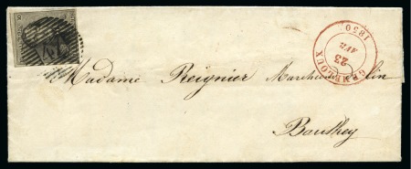 Stamp of Belgium » Belgique. 1849 Epaulettes - Émission N 1, 10 cent. brun  margé annulé P47 sur lettre de