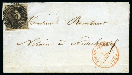 Stamp of Belgium » Belgique. 1849 Epaulettes - Émission N 1, 10 cent. brun très bien margé annulé P6 sur