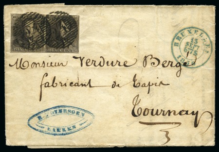 Stamp of Belgium » Belgique. 1849 Epaulettes - Émission N 1, 10 cent. brun en paire margée annulée P24 sur
