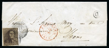 Stamp of Belgium » Belgique. 1849 Epaulettes - Émission N 1, 10 cent. brun margé annulé P48 sur lettre datée