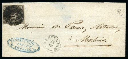 Stamp of Belgium » Belgique. 1849 Epaulettes - Émission N 1, 10 cent. brun très bien margé annulé D60 sur