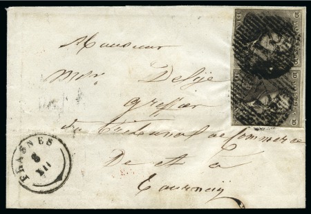 Stamp of Belgium » Belgique. 1849 Epaulettes - Émission N 1, 10 cent. brun en paire (1Tp très bien margé)