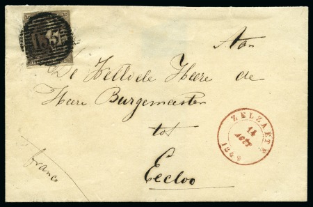 Stamp of Belgium » Belgique. 1849 Epaulettes - Émission N 1, 10 cent. brun bien margé annulé P135 sur lettre