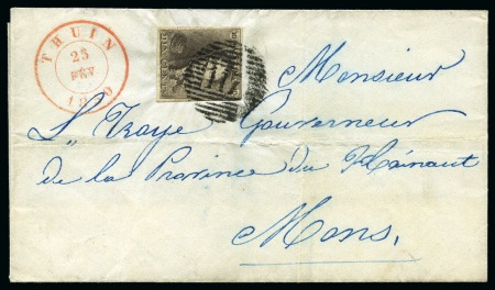 Stamp of Belgium » Belgique. 1849 Epaulettes - Émission N 1, 10 cent. brun  margé annulé P117 sur lettre