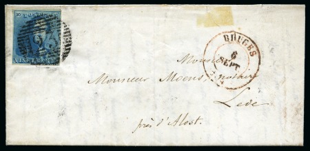 Stamp of Belgium » Belgique. 1849 Epaulettes - Émission N 2, 20 cent. bleu bien margé annulé P23 sur lettre