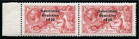 Stamp of Ireland » 1922-23 Thom Three-Line Overprints (T47-T61) 5s rose-red, mint nh, left sheet marginal horizontal