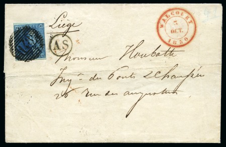 Stamp of Belgium » Belgique. 1849 Epaulettes - Émission N 2, 20 cent. bleu intense  bien margé annulé P148