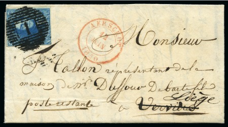Stamp of Belgium » Belgique. 1849 Epaulettes - Émission N 2, 20 cent. bleu très  bien margé annulé P1 sur