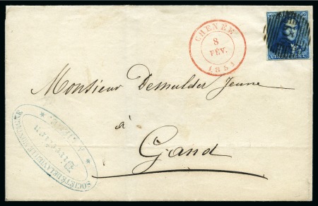 Stamp of Belgium » Belgique. 1849 Epaulettes - Émission N 2, 20 cent. bleu très  bien margé annulé P156